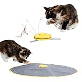 Kerbl Pet Pet Katzenspielzeug 2in1 Catch the TailFeather, Interaktiv mit rotierendem Stab und Federwedel, 3 Modi, Automatische Abschaltung, Rutschfeste Füße