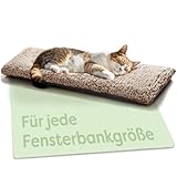 Katzen Fensterliege Fensterbank rutschfest - Selbstwärmende Katzenmatte für Fenster 90x28cm - Weich & Kuschelig - Waschbarer Bezug (Braun)