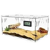 Reptilien Terrarium Tank, Acryl Transparente Reptilien Futterbox mit Temperatur Hygrometer, Insekten Futterbox, Reptilien Aufzuchtbox für Spinnen, gehörnte Frösche, Echse, Schlangen, 40 x 25 x 18 cm
