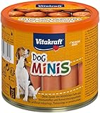 Vitakraft Dog Minis, Hundeleckerli, Würstchen, Belohnung für zwischendurch, mit Geflügel, gewürzreduziert, in wiederverschließbarer Dose, ohne Zusatz von Zucker und Getreide (1x 120g)