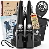 WEIDEBACH® 2x verbesserte Hundepfeife 2.0 mit stabilerem & lauterem Ton, inkl. Clicker, Leckerlibeutel und E-Book für Training mit Hund, genormt, Qualitätsband & -Mundstück, gelungenes Rückruftraining