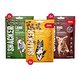 MERA Snacker Mix-Pack ohne Getreide (6 x 200g), herzhaft softe Hundeleckerli für Training oder als Snack, mit Geflügel, Lamm und Rind