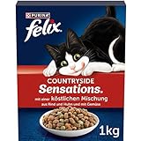 FELIX Countryside Sensations Katzenfutter trocken, mit Rind und Huhn, 1er Pack (1 x 1kg)